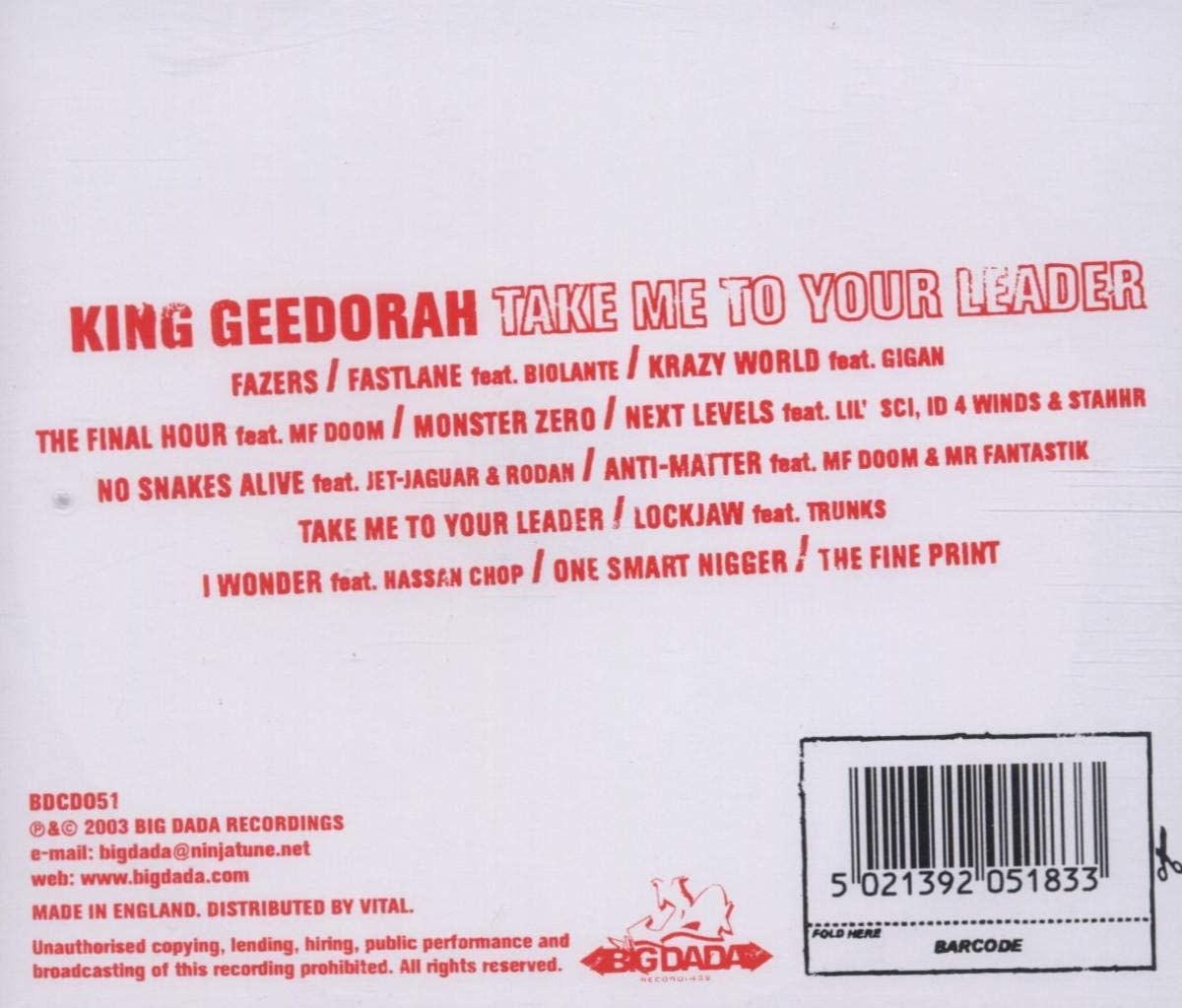 King Geedorah (MF Doom)/Take Me To Your Leader [CD]