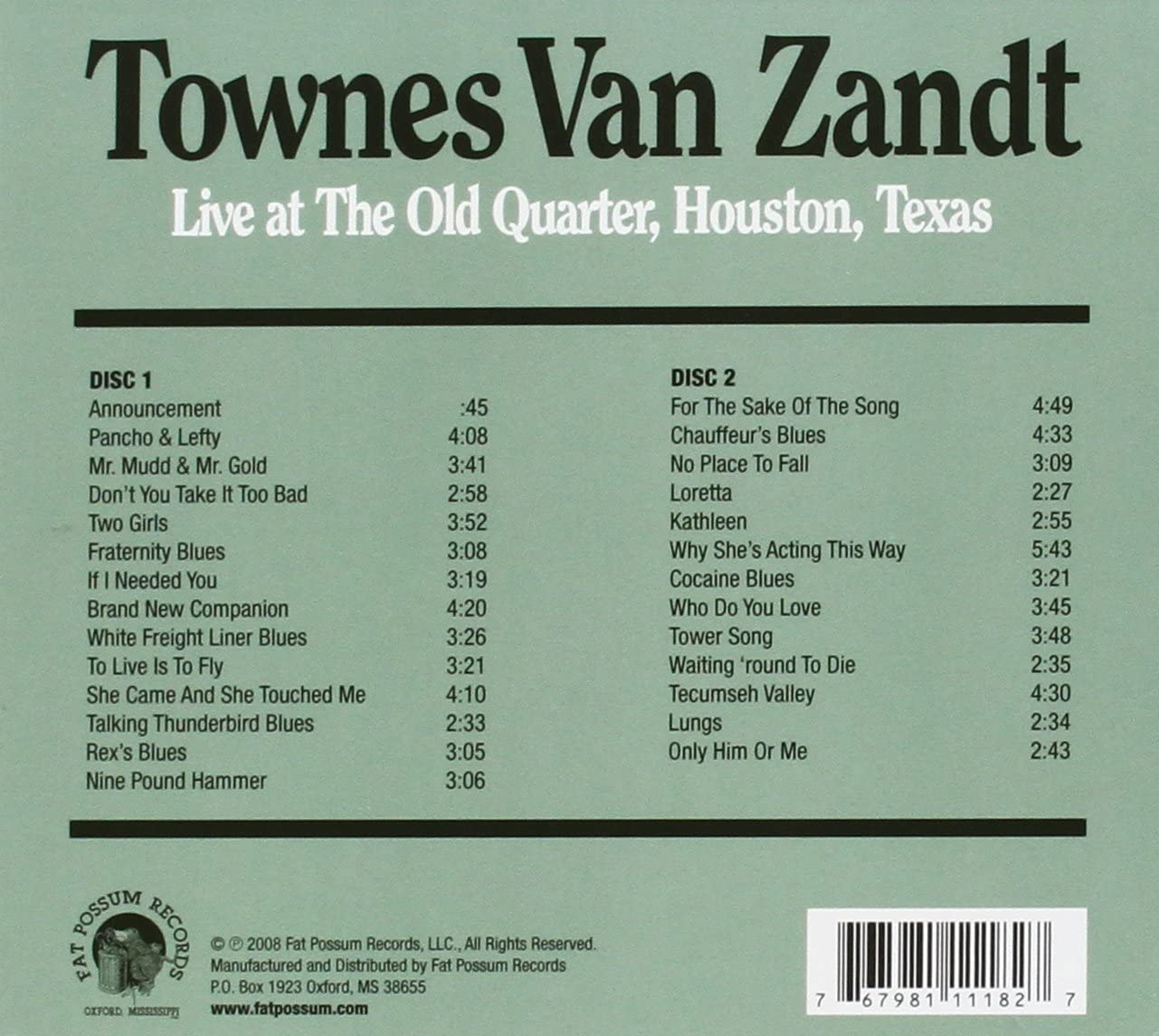 Van Zandt, Townes/Live at the Old Quarter, Houston, Texas [CD]