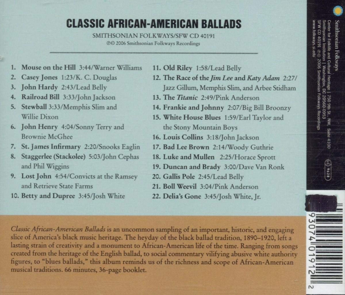 Classic African American Ballads from Smithsonican Folkways [CD]