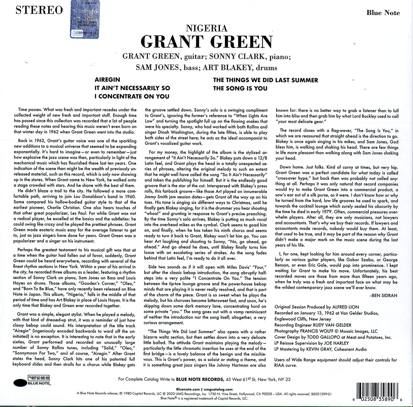 Green, Grant/Nigeria (Blue Note Tone Poet) [LP]